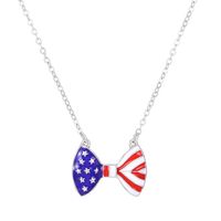 Fashion Simple American Independence Day Rhinestone Wings Heart-shaped Pendant Alloy Necklace Set sku image 4