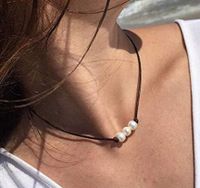 Hot Sale Künstliche Perlenkette Eine Perle Gebundenes Schlüsselbein Halskette Drei Perlen Handgemachte Schwarze Seil Halskette sku image 2