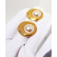 French Vintage Style Round Stud Big Pearl Silver Needle Earrings main image 3