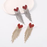 Fashion Eye-catching Long Diamond Claw Chain Tassel Heart Colorful Crystals Alloy Earrings main image 3