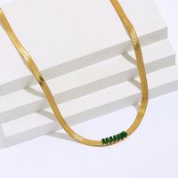 Fashion Golden Inlaid Green Zircon Stainless Steel Thick Necklace main image 3