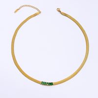 Fashion Golden Inlaid Green Zircon Stainless Steel Thick Necklace main image 2