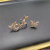 Fashion Full Diamond Asymmetric Butterfly Shaped Studs Earrings sku image 1