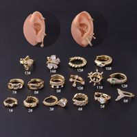 Gold Plated Fashion Piercing Earrings Geometric Copper Inlaid Zircon Irregular Ear Clip Single sku image 1