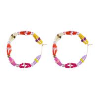 Bohemian Style Colorful Bead Earrings Hand-woven Large Circle Pearl Earrings main image 3