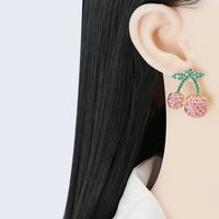 New Creative Fruit Cherry Full Diamond Retro Alloy Earrings main image 3
