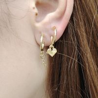 French Style Rhinestone Studs Ab Asymmetric Star Moon Ear Clip Creative Heart Lock Key Earrings main image 3