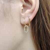 French Style Rhinestone Studs Ab Asymmetric Star Moon Ear Clip Creative Heart Lock Key Earrings sku image 5