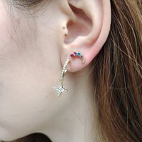French Style Rhinestone Studs Ab Asymmetric Star Moon Ear Clip Creative Heart Lock Key Earrings sku image 9