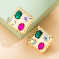 New Creative Vintage Colorful Gem Square Glass Drill Earrings sku image 1