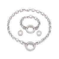 Fashion Thick Chain Round Hollow Full  Rhinestone Necklace Bracelet Earrings Titanium Ornament Three-piece Set sku image 1