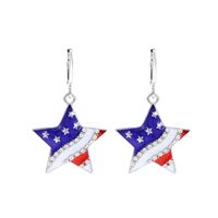 Fashion Simple American Independence Day Rhinestone Wings Heart-shaped Pendant Alloy Necklace Set sku image 9
