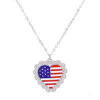 Fashion Simple American Independence Day Rhinestone Wings Heart-shaped Pendant Alloy Necklace Set sku image 3