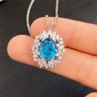 New Faux Sapphire Pendant Colored Gems Necklace sku image 1