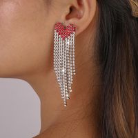 Fashion Eye-catching Long Diamond Claw Chain Tassel Heart Colorful Crystals Alloy Earrings main image 4