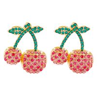 New Creative Fruit Cherry Full Diamond Retro Alloy Earrings main image 1