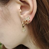 French Style Rhinestone Studs Ab Asymmetric Star Moon Ear Clip Creative Heart Lock Key Earrings sku image 2