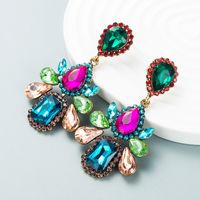 Fashion New Women Colorful Rhinestone Flower  Glass Drill Earrings sku image 1