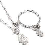 Fashion Simple Stainless Steel Palm Shaped Ornament Bracelet Necklace Two-piece Set sku image 1
