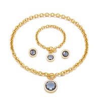 Fashion Inlay Rhinestone Glass Stone Stainless Steel Necklace Bracelet Ear Studs Three-piece Set sku image 2