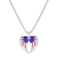 Fashion Simple American Independence Day Rhinestone Wings Heart-shaped Pendant Alloy Necklace Set sku image 5