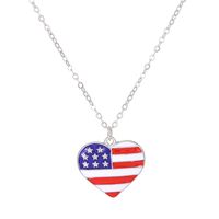 Fashion Simple American Independence Day Rhinestone Wings Heart-shaped Pendant Alloy Necklace Set sku image 6