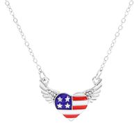 Fashion Simple American Independence Day Rhinestone Wings Heart-shaped Pendant Alloy Necklace Set sku image 8