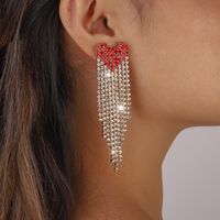 Fashion Eye-catching Long Diamond Claw Chain Tassel Heart Colorful Crystals Alloy Earrings main image 1