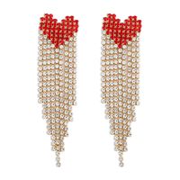 Fashion Eye-catching Long Diamond Claw Chain Tassel Heart Colorful Crystals Alloy Earrings main image 6