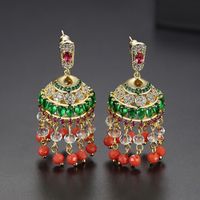 Vintage Court Style Luxury Super Fairy Earrings Ethnic Copper Zircon Green Diamond Tassel Earrings sku image 2