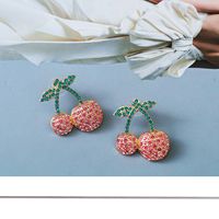 New Creative Fruit Cherry Full Diamond Retro Alloy Earrings main image 5