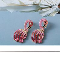 Fashion Creative New Pink Girl Flamingo Full Rhinestone Ornament Alloy Earrings main image 6