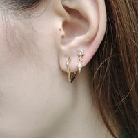 French Style Rhinestone Studs Ab Asymmetric Star Moon Ear Clip Creative Heart Lock Key Earrings sku image 4