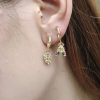 French Style Rhinestone Studs Ab Asymmetric Star Moon Ear Clip Creative Heart Lock Key Earrings sku image 12