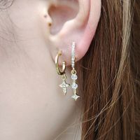 French Style Rhinestone Studs Ab Asymmetric Star Moon Ear Clip Creative Heart Lock Key Earrings sku image 10