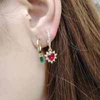 French Style Rhinestone Studs Ab Asymmetric Star Moon Ear Clip Creative Heart Lock Key Earrings main image 1