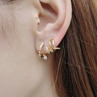 French Style Rhinestone Studs Ab Asymmetric Star Moon Ear Clip Creative Heart Lock Key Earrings sku image 7