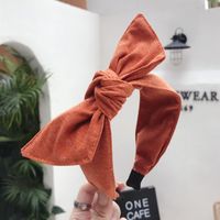 New Cotton Linen Art Solid Color Bow Wide Headband Nhsm157185 sku image 6