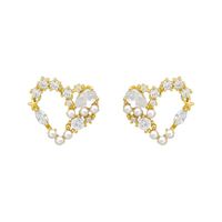 Mode Herzförmige Perle Diamant-embedded Einfache Ohr Studs Frauen sku image 1