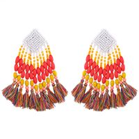 Bohemian Hand-woven Long Geometric Rice Beads Tassel Earrings sku image 5