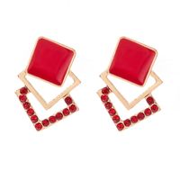 New Style Multi-layer Red Square Inlaid Diamond Dripping Oil Stud Earrings main image 3
