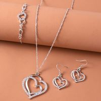 Fashion Double Heart-shaped Earrings Necklace Bracelet Set Diamond Wedding Accessories main image 6