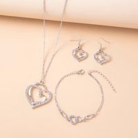 Fashion Double Heart-shaped Earrings Necklace Bracelet Set Diamond Wedding Accessories main image 2