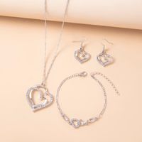 Moda Doble Corazón En Forma De Pendientes Collar Pulsera Conjunto Diamante Boda Accesorios main image 2