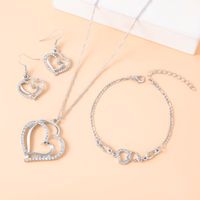 Fashion Double Heart-shaped Earrings Necklace Bracelet Set Diamond Wedding Accessories main image 3