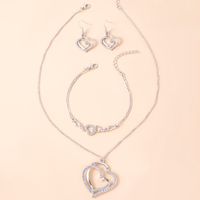 Fashion Double Heart-shaped Earrings Necklace Bracelet Set Diamond Wedding Accessories main image 4