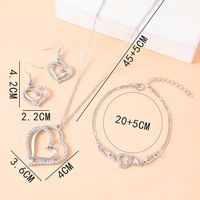 Fashion Double Heart-shaped Earrings Necklace Bracelet Set Diamond Wedding Accessories main image 5