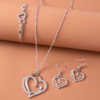 Fashion Double Heart-shaped Earrings Necklace Bracelet Set Diamond Wedding Accessories sku image 1