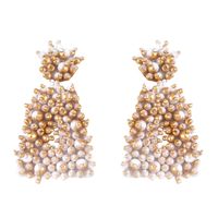 New Metallic Beige Beads Earrings Earrings Female sku image 4