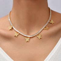 Fashion Creative Simple Plating 18k Gold Inlaid Zircon Butterfly Pendant Copper Necklace main image 1